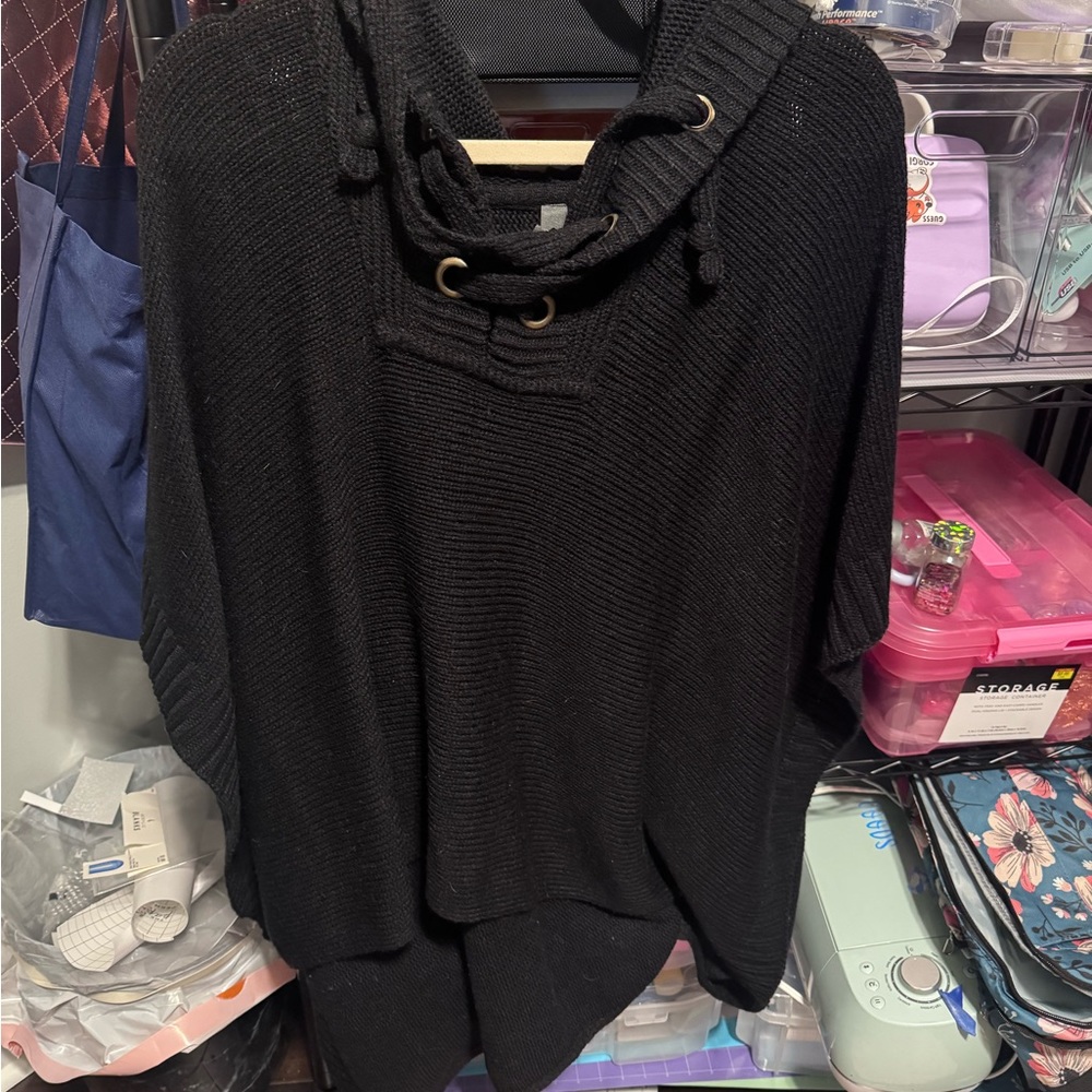 Francesca's Collections Black Shrug with Cowl Neck and Lacing